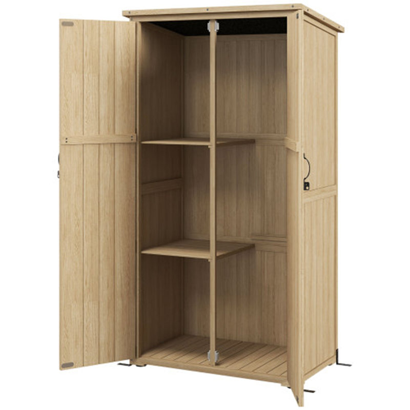 Natural Wooden Garden Shed with Asphalt Roof & Locking Shelves