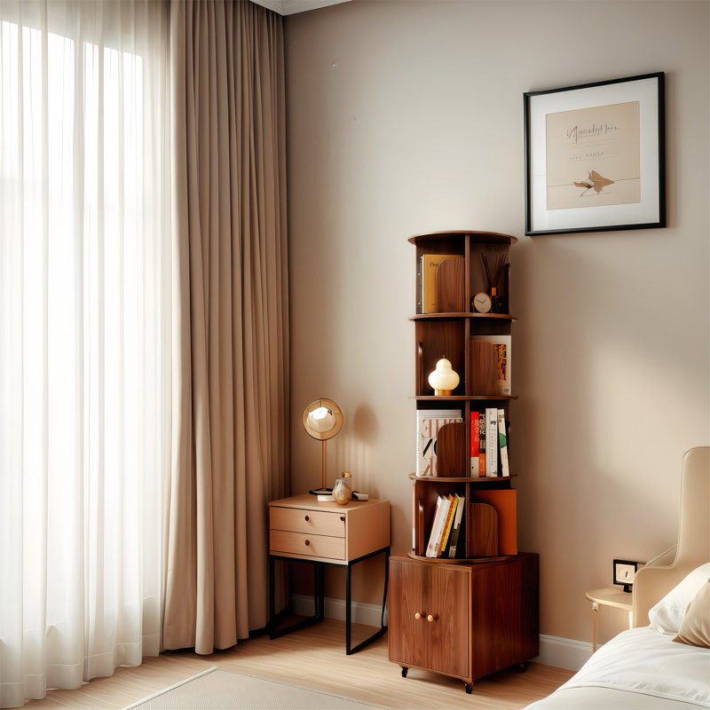 Bibliothèque rotative, Noyer, (5 tablettes) H 57 po x l 18,11 po x P 18,11 po