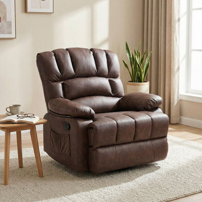 Breasha 39.7" Wide Transitional PU Swivel Rocker Manual Recliner