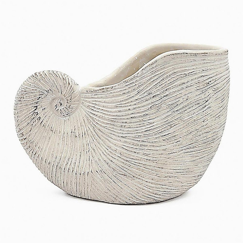 11.5x6.7x7.7" Sand and Cement Nautilus Shell Planter with Textured Beige Finish