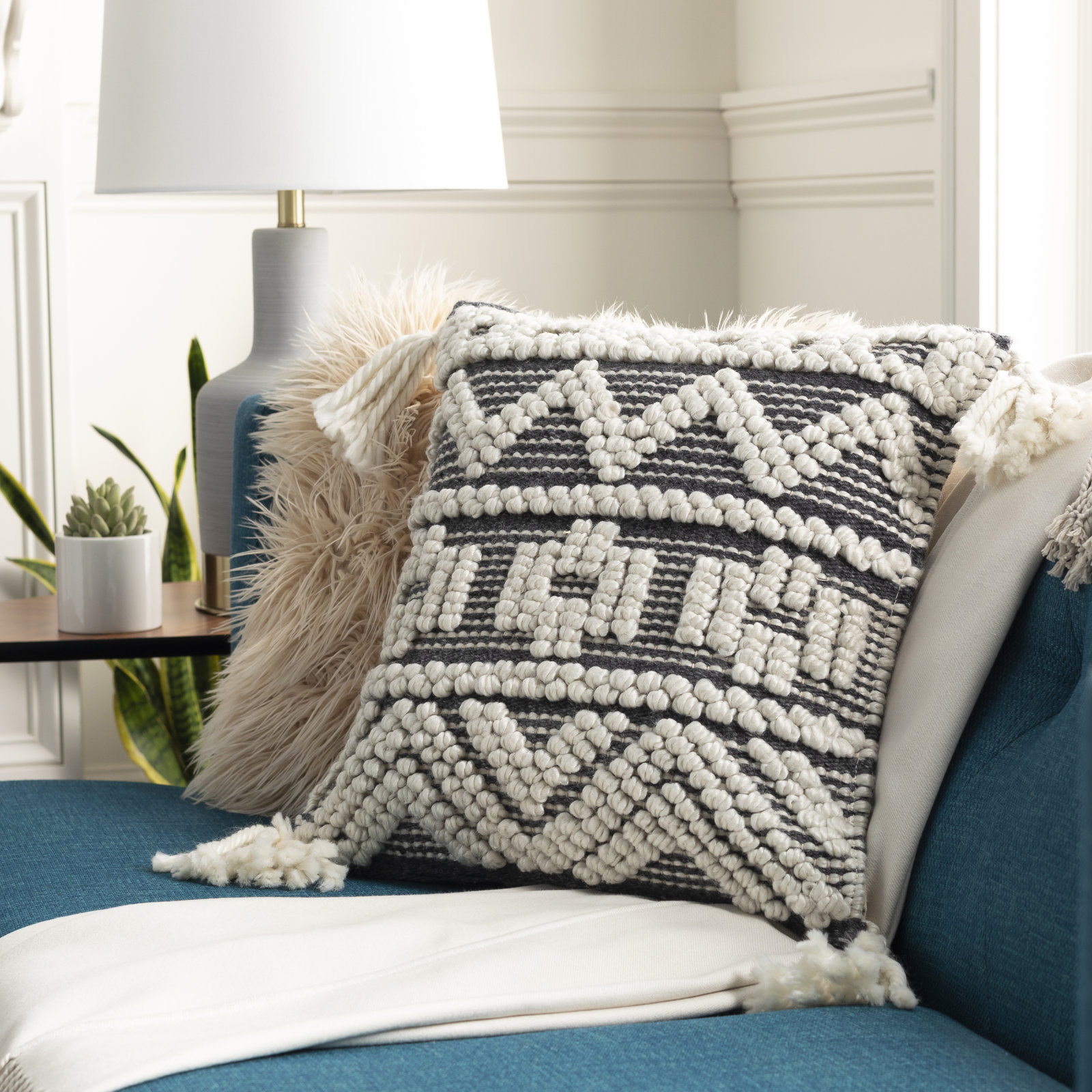 Reni Ikat Cotton Throw Pillow, 18" x 18", Down