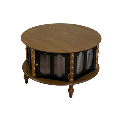 31.5" Round Solid Wood Coffee Table With Storage Function