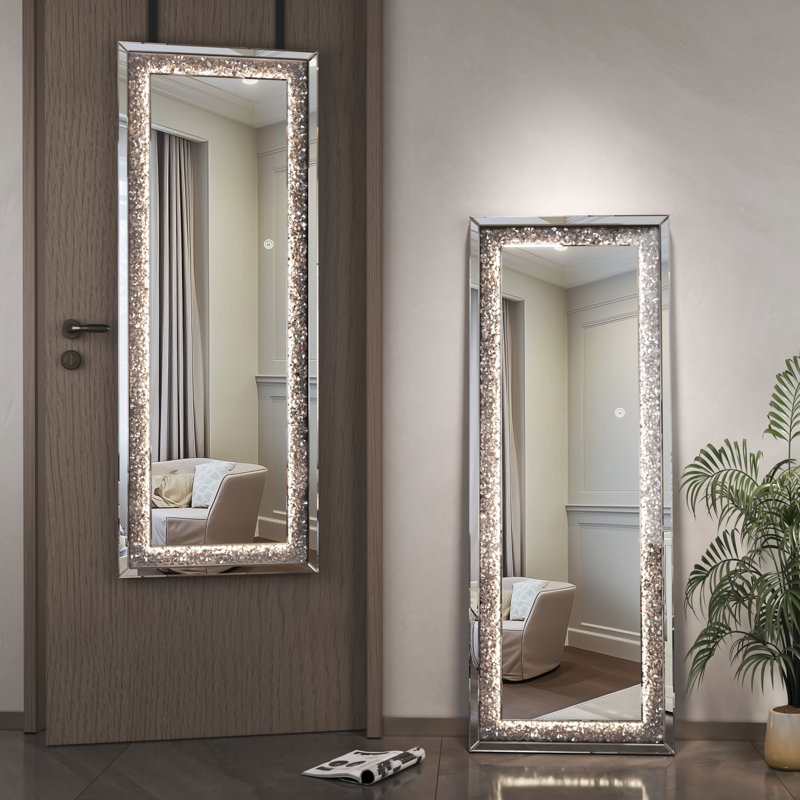 Full Length Mirror with Lights and Crystal Crush Diamond Over The Door,Wall mirror with 3-Year Warranty