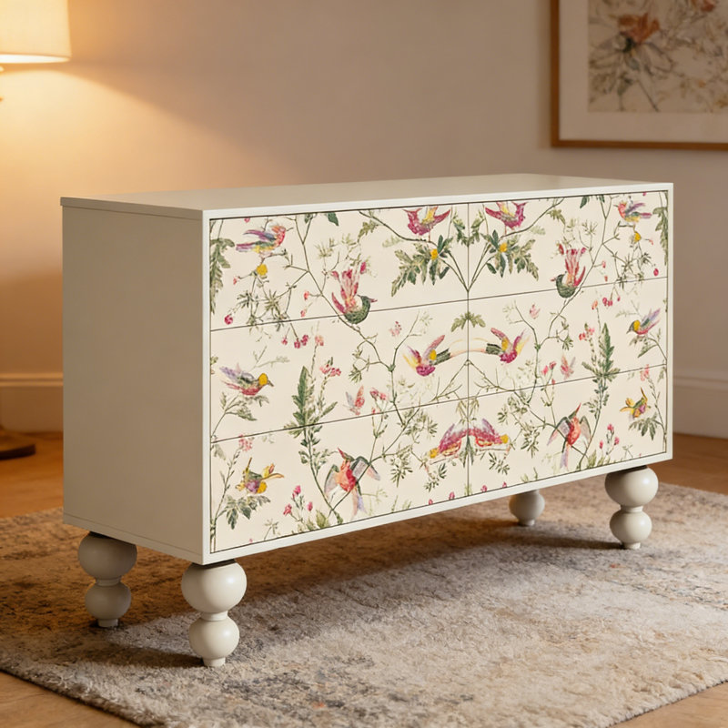 Commode d'entrée Mid-Century en bois massif, Blanc