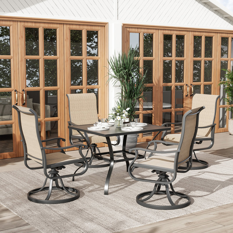 Avionce High Back Swivel Rocker Patio Dining Armchair(Set of 4), Brown