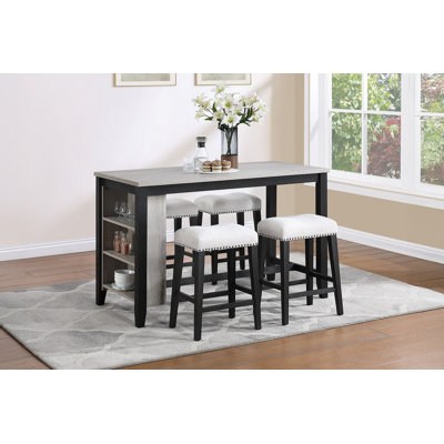 58.4" W 5-PC COUNTER HEIGHT DINING SET, ANTIQUE BLACK +WALNUT