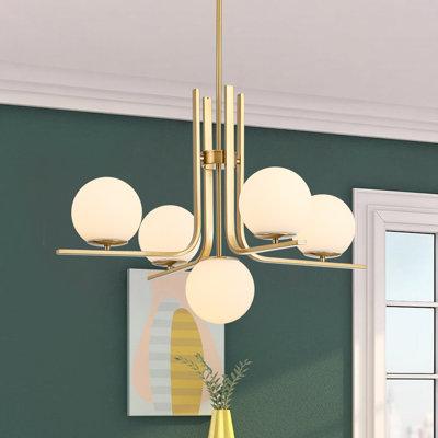 Mid-Century Glam 5-Light Matt Glass Linear Chandelier