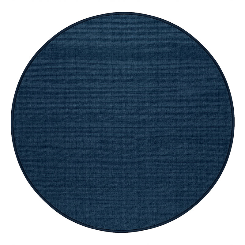 Tapis bleu uni lavable à la machine, Rond 3 pi