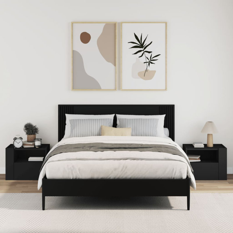 Anahla 45cm W Manufactured Wood Bedside Table, Black