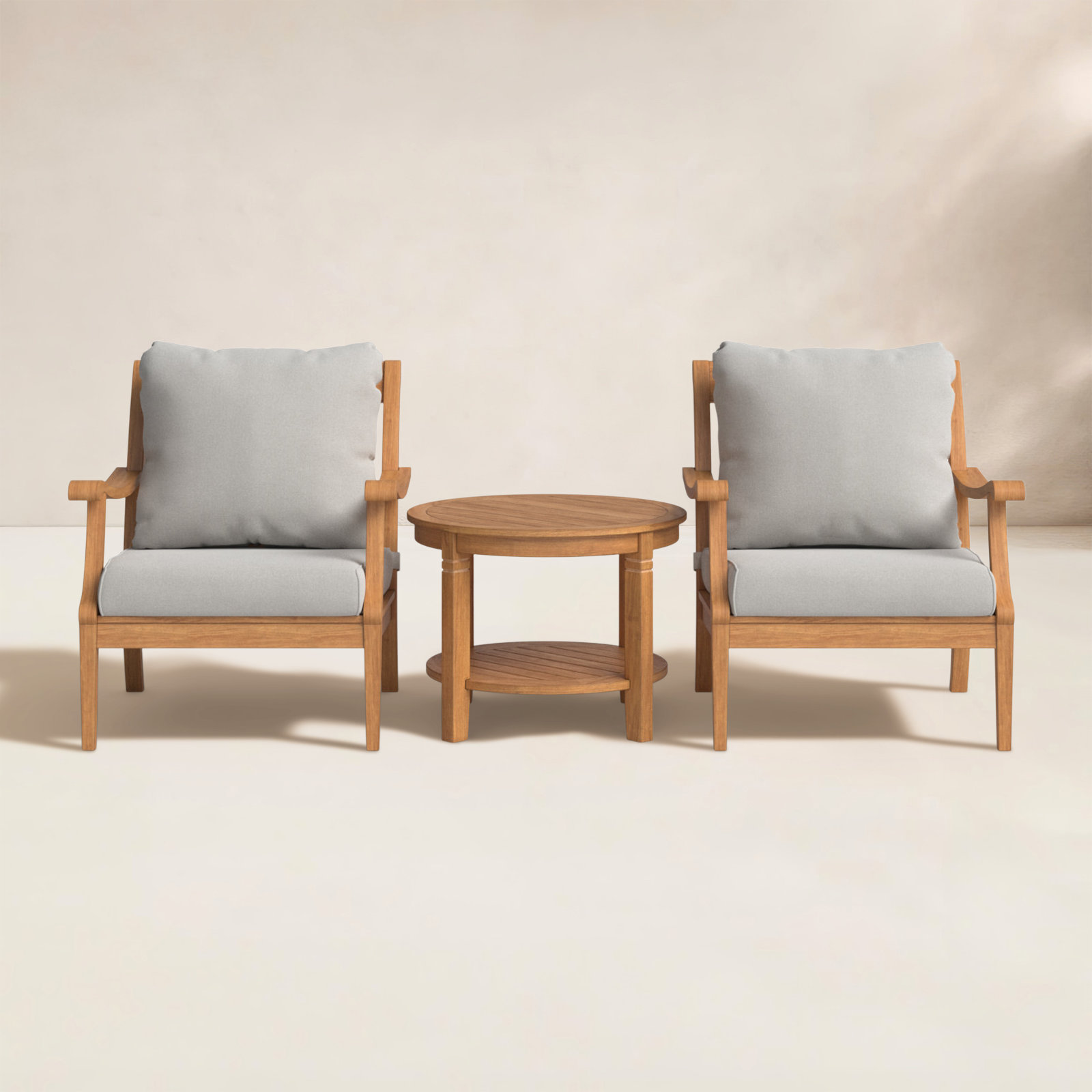 Arizona 2-Person 3-Piece Teak Patio Conversation Set with Cushions, 24", Natural