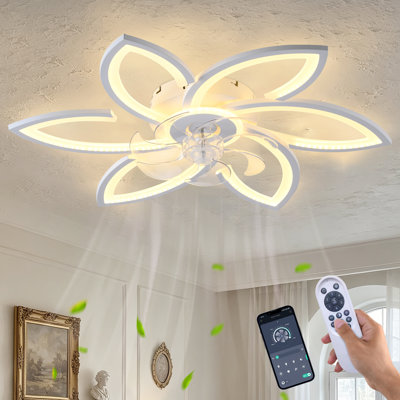 Ventilateur de plafond 30 po avec lumière blanche, ventilateur encastré moderne à DEL avec télécommande et commande APP, ventilateur de plafond à profil bas à intensité variable avec 6 vitesses pour la chambre à coucher, la cuisine et le salon