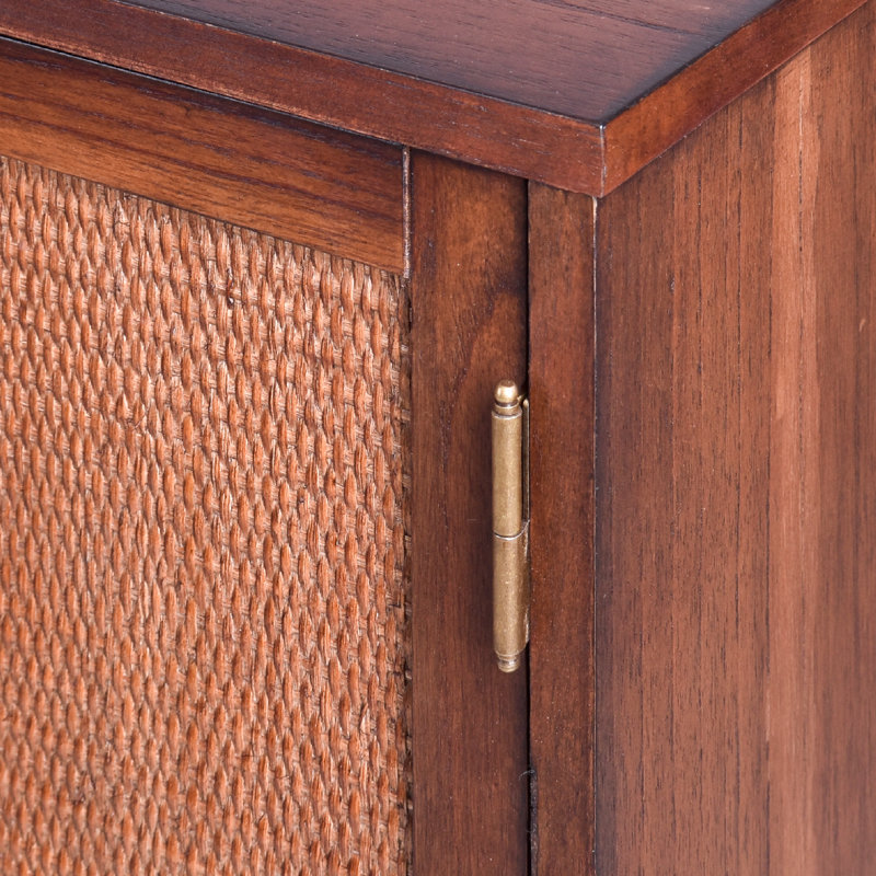 Delancey Brown 34" Wood and Rattan 2-Door Cabinet