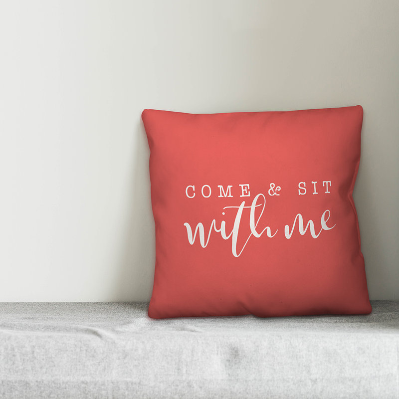 Textual Outdoor Throw Pillow, 18" H x 18" W, Coral