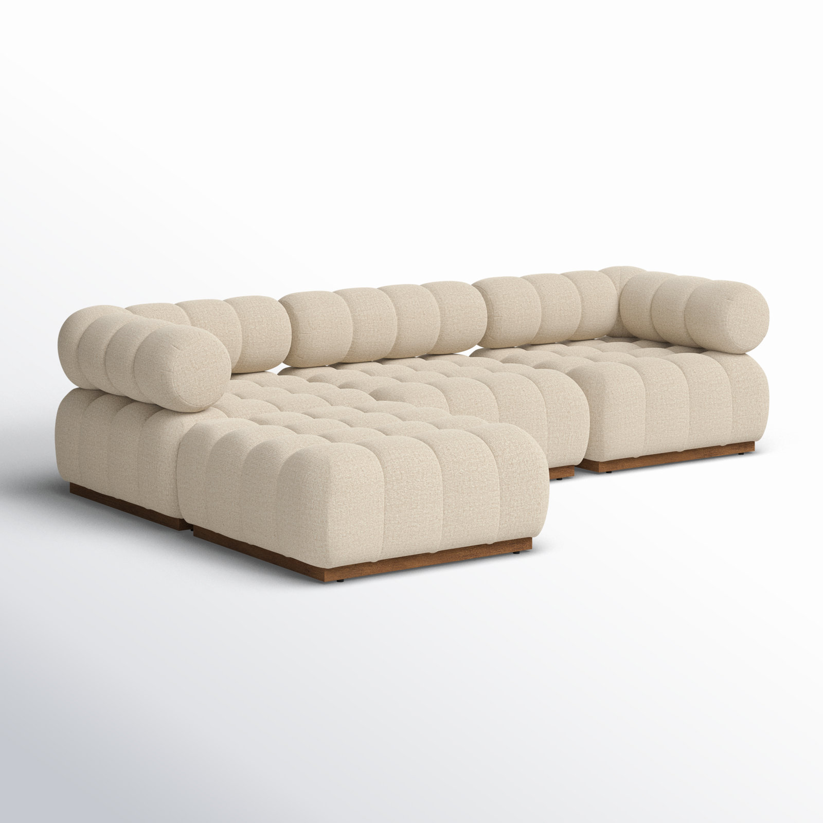 Martinique Outdoor 3Pc Sectional W/ Ottoman-Hayes Cream, Hayes Cream Cushion/Stained Saddle Frame, Left Hand Facing