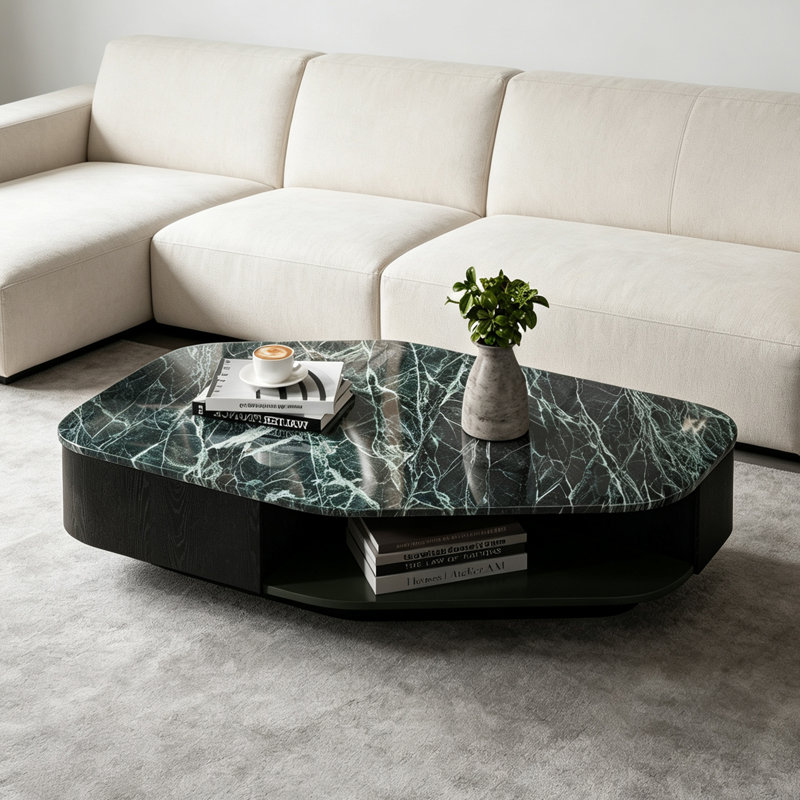 Denelle, Dessus vert / blanc / base noire, H 12,6 po x l 47,2 po x P 27,6 po