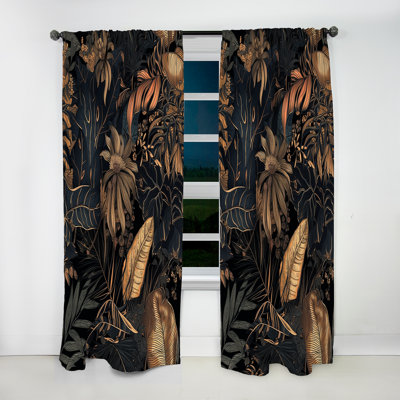 Bonnefoy - Gold Tropical Leaf Serenade III - Traditional Curtain - Velvet Room Darkening - 1 panel