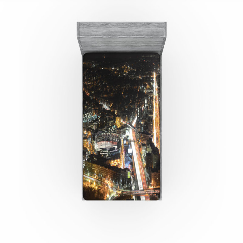Ensemble de 2 drap-housse Ambesonne Boston Skyline at Night in City