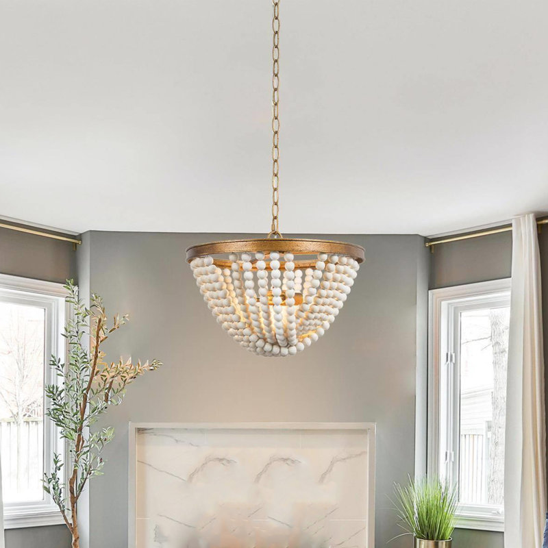 Hatfrneld 3 - Light Chandelier with Wood Beaded, Black