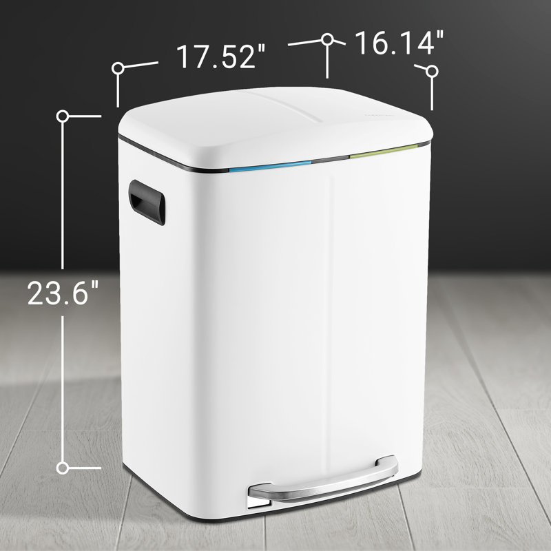 Step On Multi-Compartment Trash/Recycling Bins - 10.6 Gallons, White