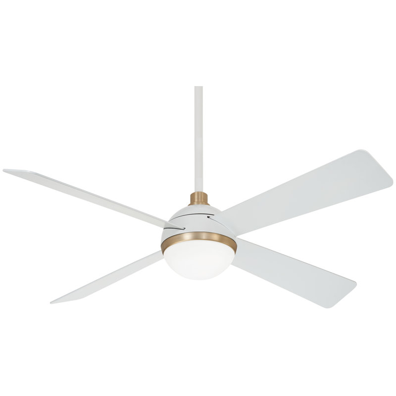 Flat White and Soft Brass 54" Ceiling Fan with LED Light and Remote