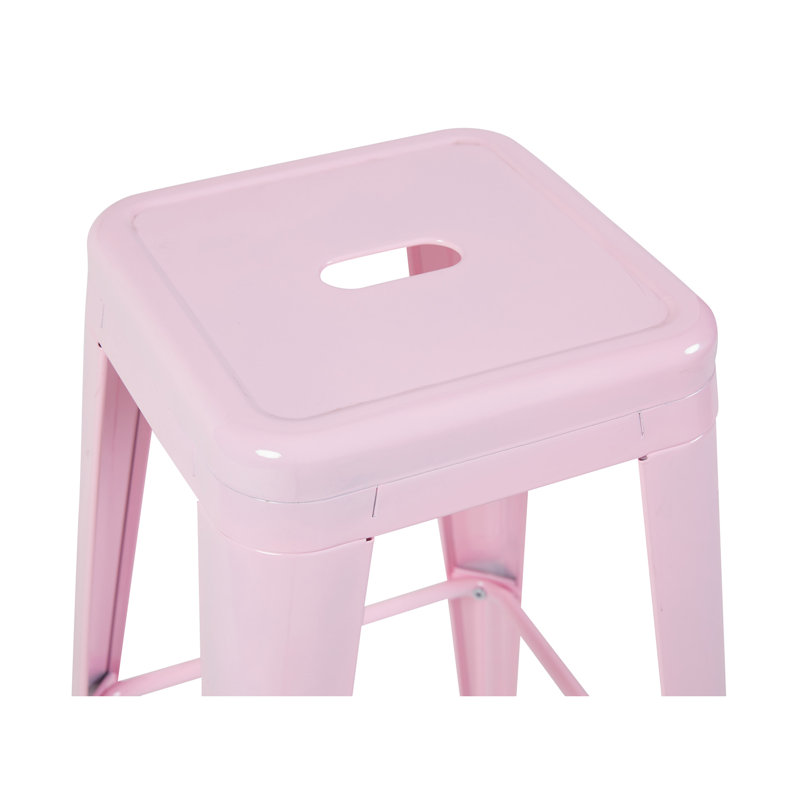 Tabouret à hauteur de comptoir de 30 pouces, ensemble de 2 tabourets de bar en métal sans dossier, non empilable, amovible et facile à assembler, conception peu encombrante pour îlot de cuisine / bar / café / salle à manger (rose)