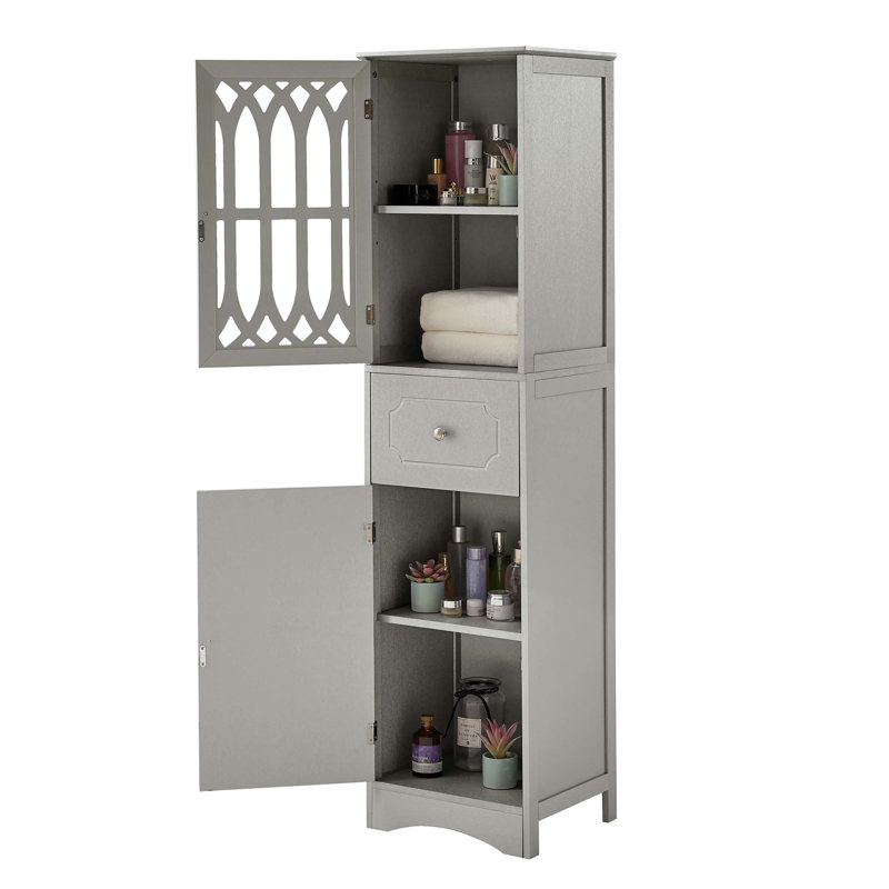 Grande armoire de salle de bain autoportante avec tiroir, portes et tablette réglable pour un rangement spacieux et un design moderne