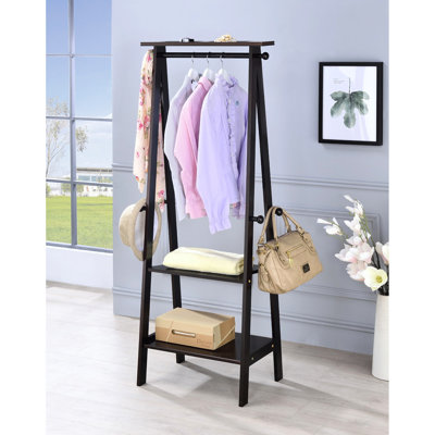 Dark Wooden Coat Hanging Rack Shelf, 59" Tall, 75 Lbs Capacity, 3 Shelves, Assembly Needed Storage