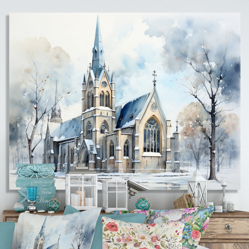 Église minimalisme harmonie - reproduction sur toile, 24" H x 32" W, Toile tendue