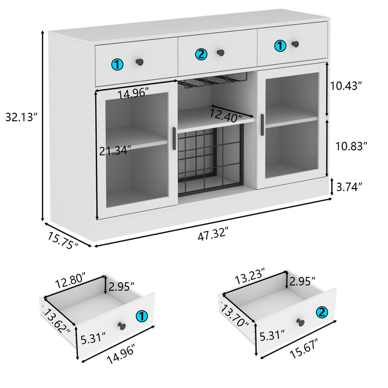 White Modern Wine Bar Cabinet with LED Lights and Glass Doors