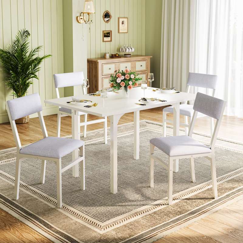 Ensemble de salle à manger extensible 5 pièces pour 4 - peu encombrant, Blanc, Blanc