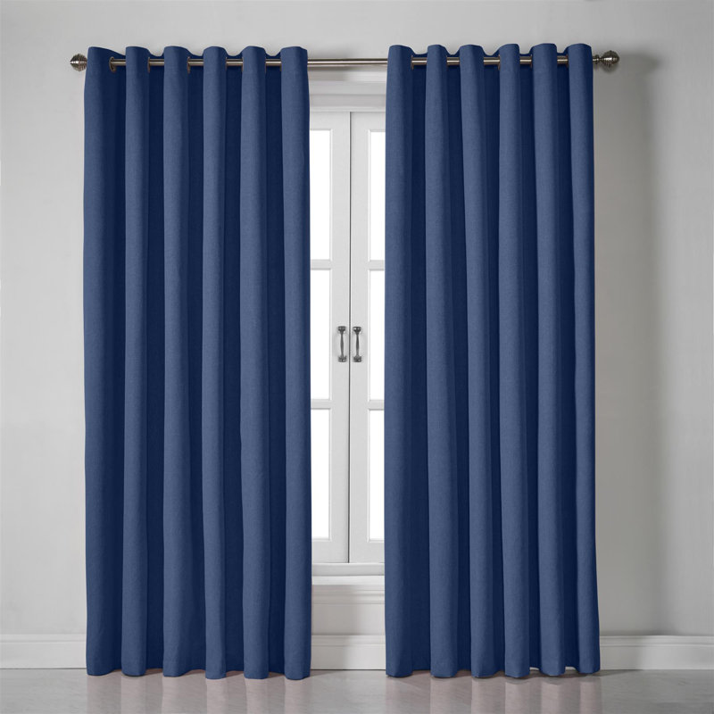 Bechard Blackout Linen Look Ring Top Curtains, 110cm Width x 183cm Drop, Blue