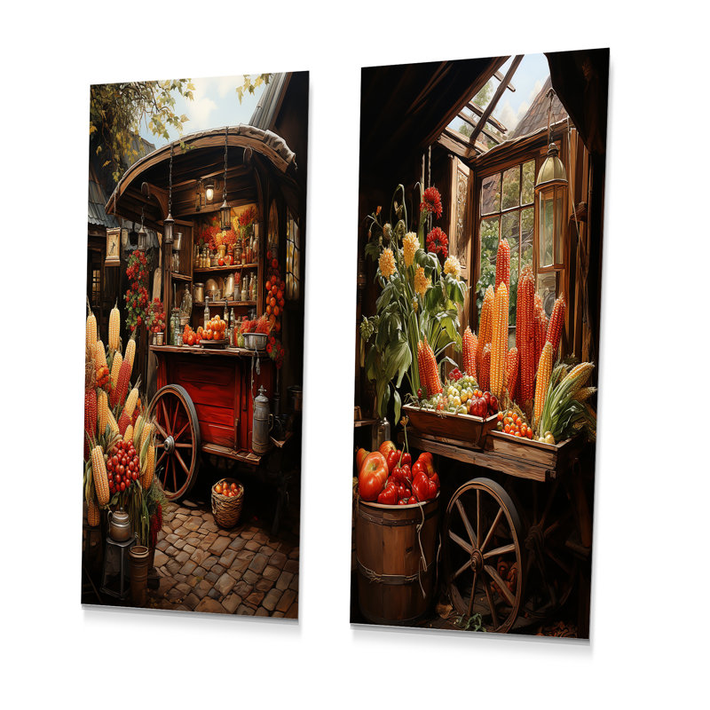 «Brown and Yellow Carnival Popcorn I», ensemble de 2 reproductions d'art mural en métal Popcorn, H 32 po x l 32 po