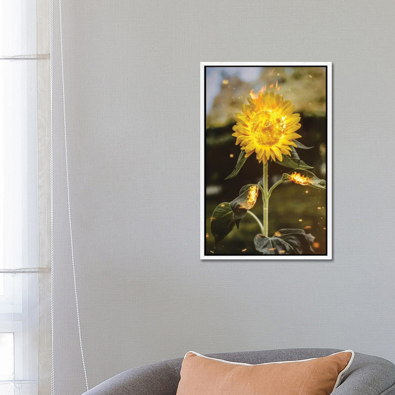 Real Sunflower by Shaun Ryken - Print on Canvas, 66.04cm H x 45.72cm W x 3.81cm D, White Floater Framed