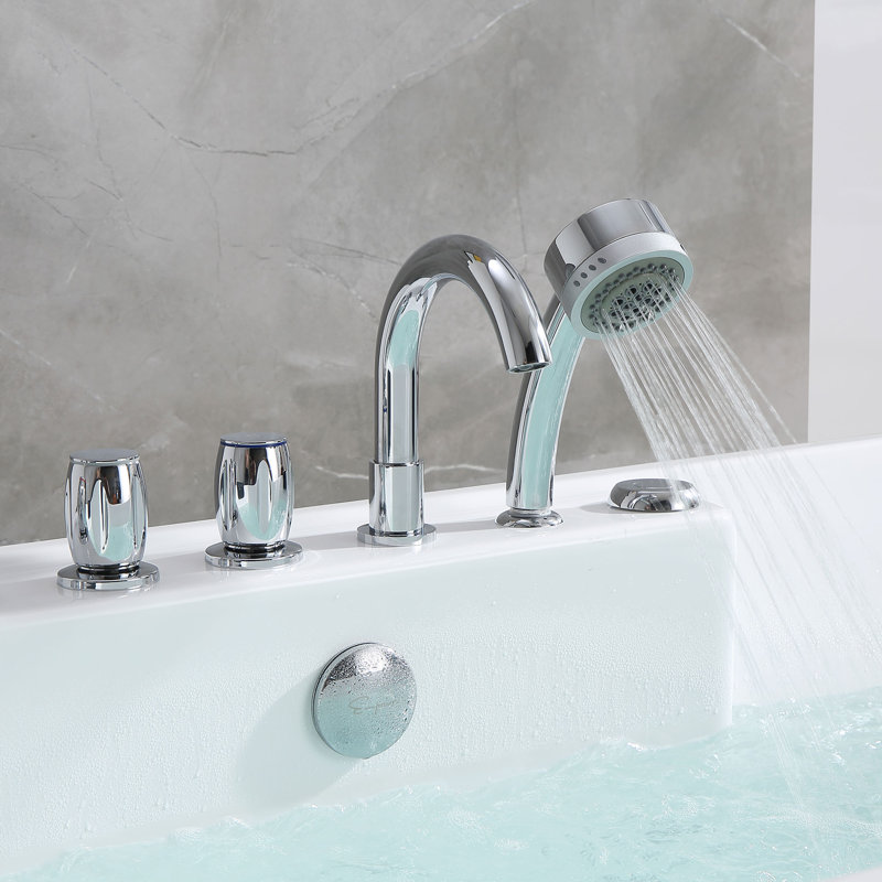 59" White Freestanding Acrylic Whirlpool Bathtub with Faucet