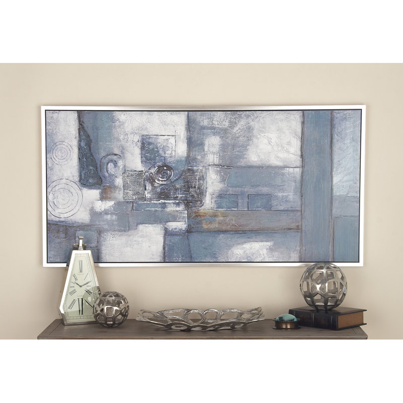 Canvas Abstract Gray Framed Wall Art with Silver Frame