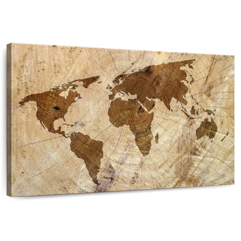 Carte du monde de souche d'arbre Aliaz, H 20 po x l 30 po