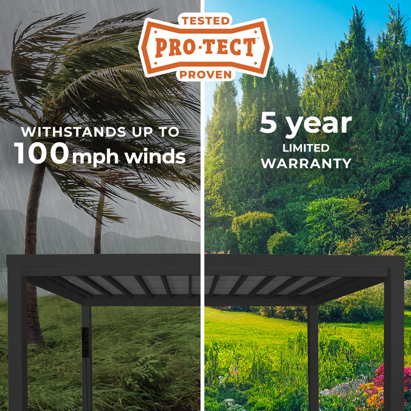 Trenton 16' x 12' Black Galvanized Steel Pergola with Canopy