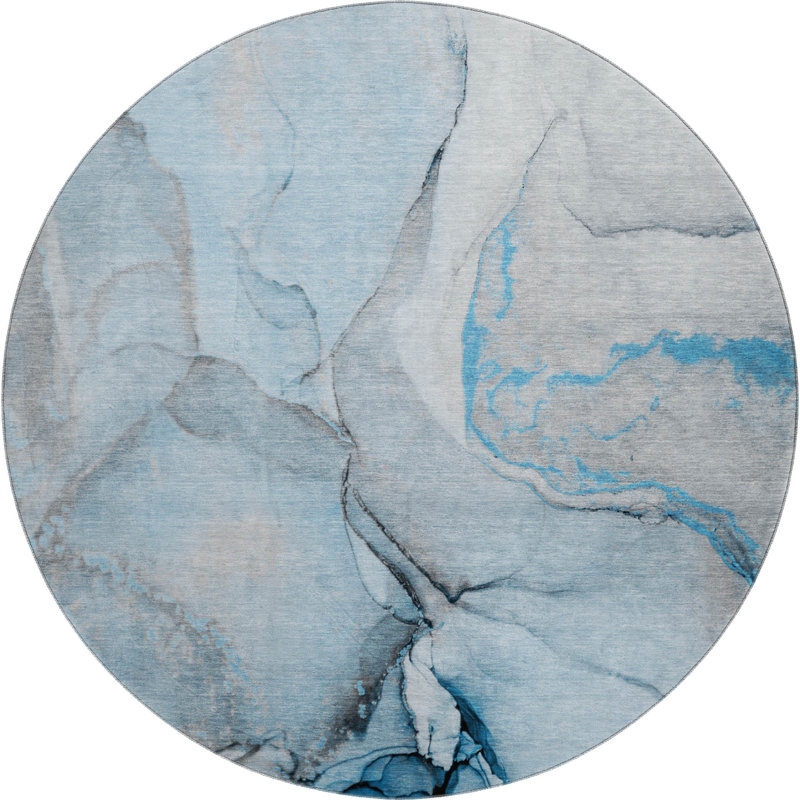 Premium Machine Washable Cerrito AMF506 Blue Rug, Round 8'