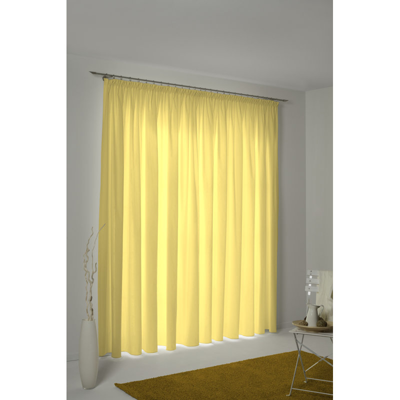 Uni Collection Light 100% Cotton Opaque Pinch Pleat Single Curtain Panel, Yellow, 142cm wide x 405cm high