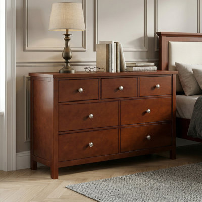 Antani 54" Transitional Wood Dresser with 7-Dovetail Drawers, Ball Bearing Glides & Polished Chrome Knobs