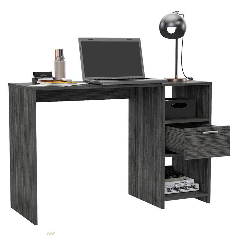 Bureau d'ordinateur, un tiroir, deux tablettes, Gris anthracite