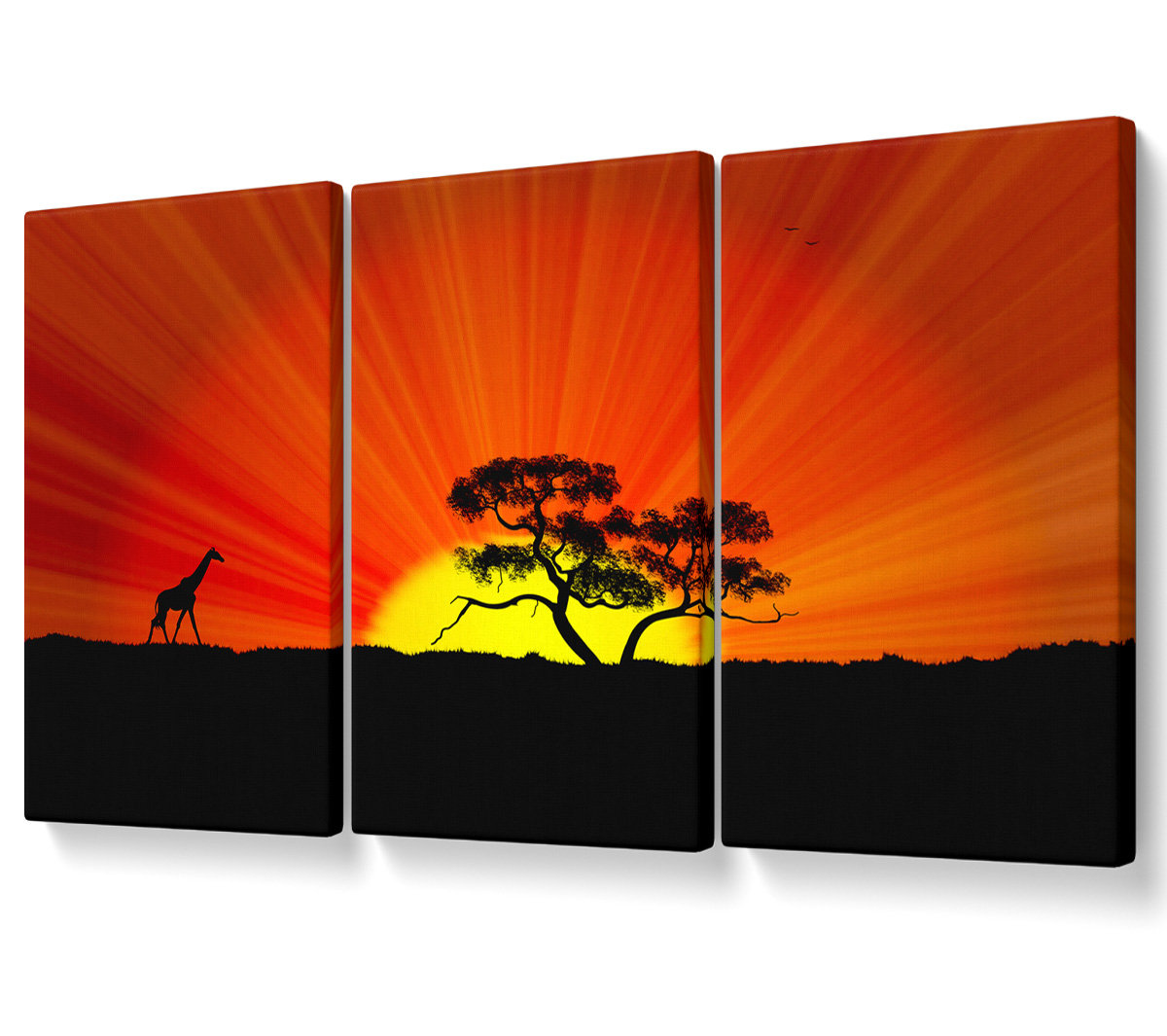Ebern Designs African Sunblaze - 3 Piece Wrapped Canvas Graphic Art ...