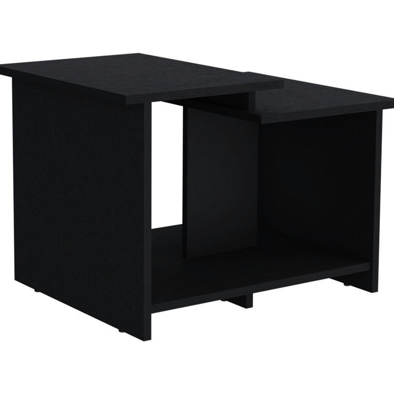 Table basse rectangulaire noire avec tablette ouverte pour un rangement pratique et polyvalent, Noir