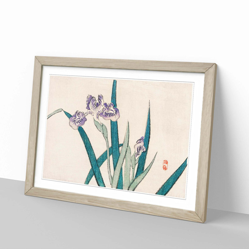 Purple Irises by Kono Bairei - Picture Frame Painting Print, Oak, 40cm H x 60cm W x 2cm D