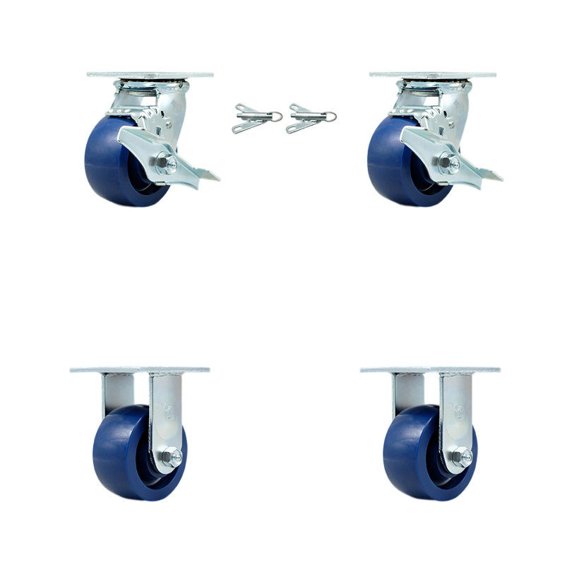 Ensemble de roulettes 4 pièces en polyuréthane avec 2 freins / 2 verrous pivotants rigides
