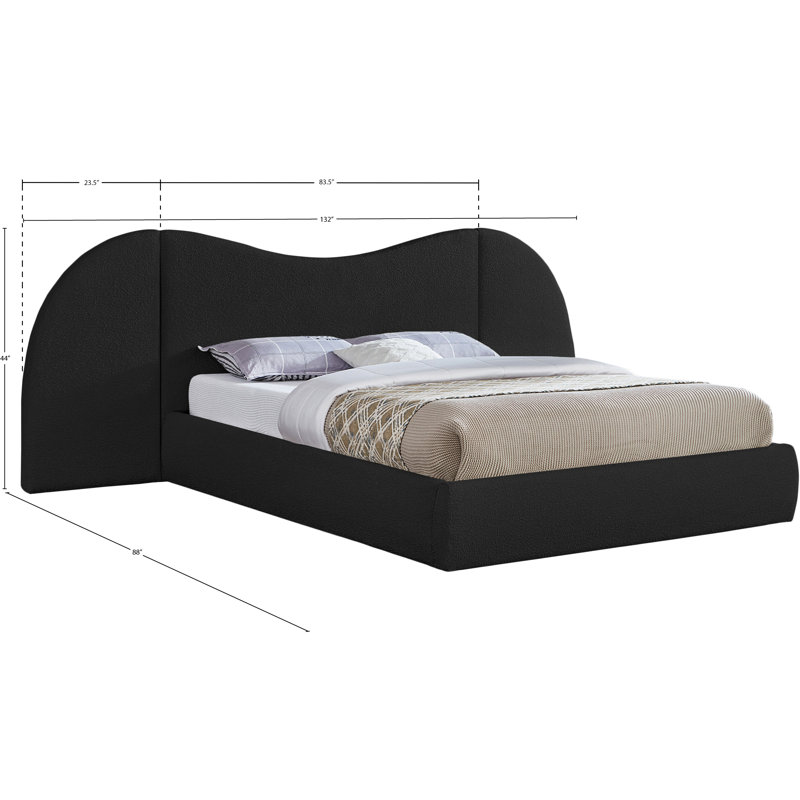 Hyrup Upholstered Panel Bed, King, Black Boucle Fabric