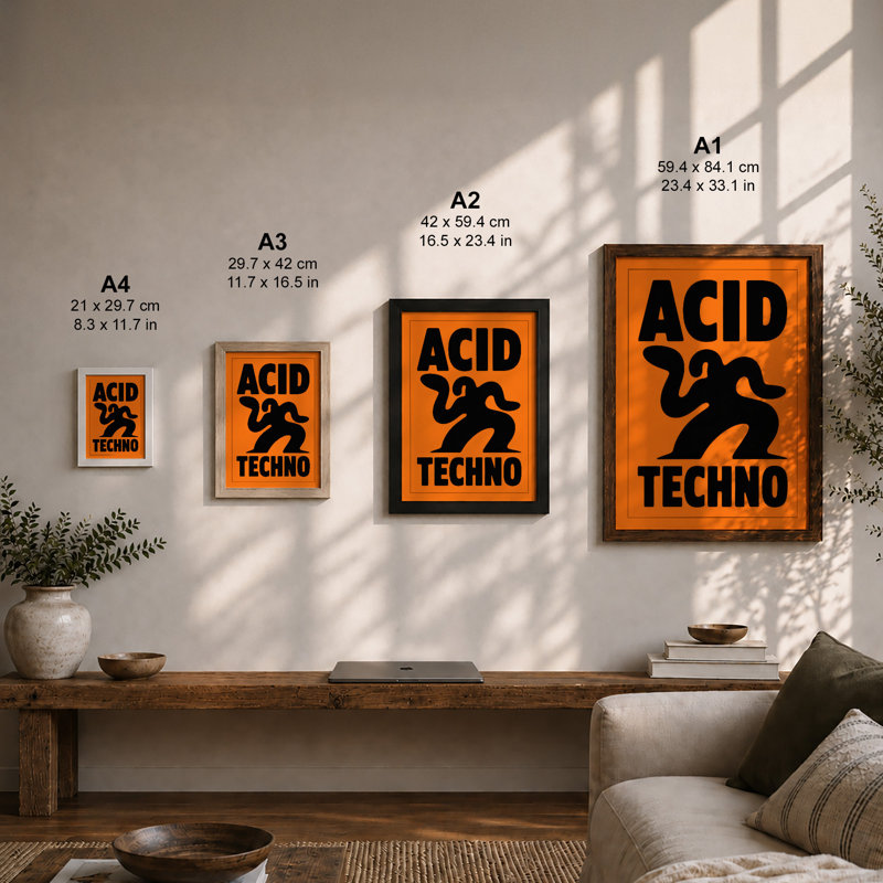 Acid Techno Typography - Print, A1 - 84.1 x 59.4 cm, Oak
