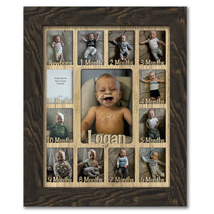 Personalized Baby First Year Picture Frame - Holds 12 Wallets and 1 5x7 Photo - 11x14