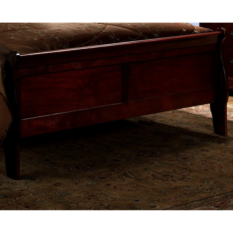 Queen Size Cherry Bed, Solid Wood Transitional Bedroom Style With Bracket Feet And Build Design, Cherry, Queen
