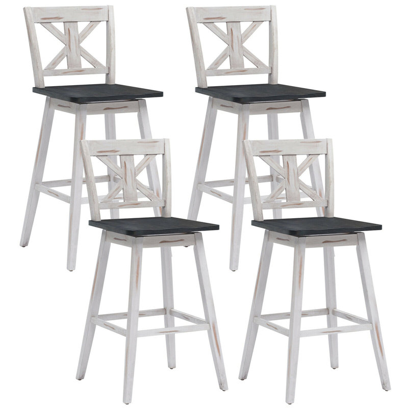 Luvine Swivel Solid Wood Counter Stool, White/Black, Bar Stool (29” Seat Height)